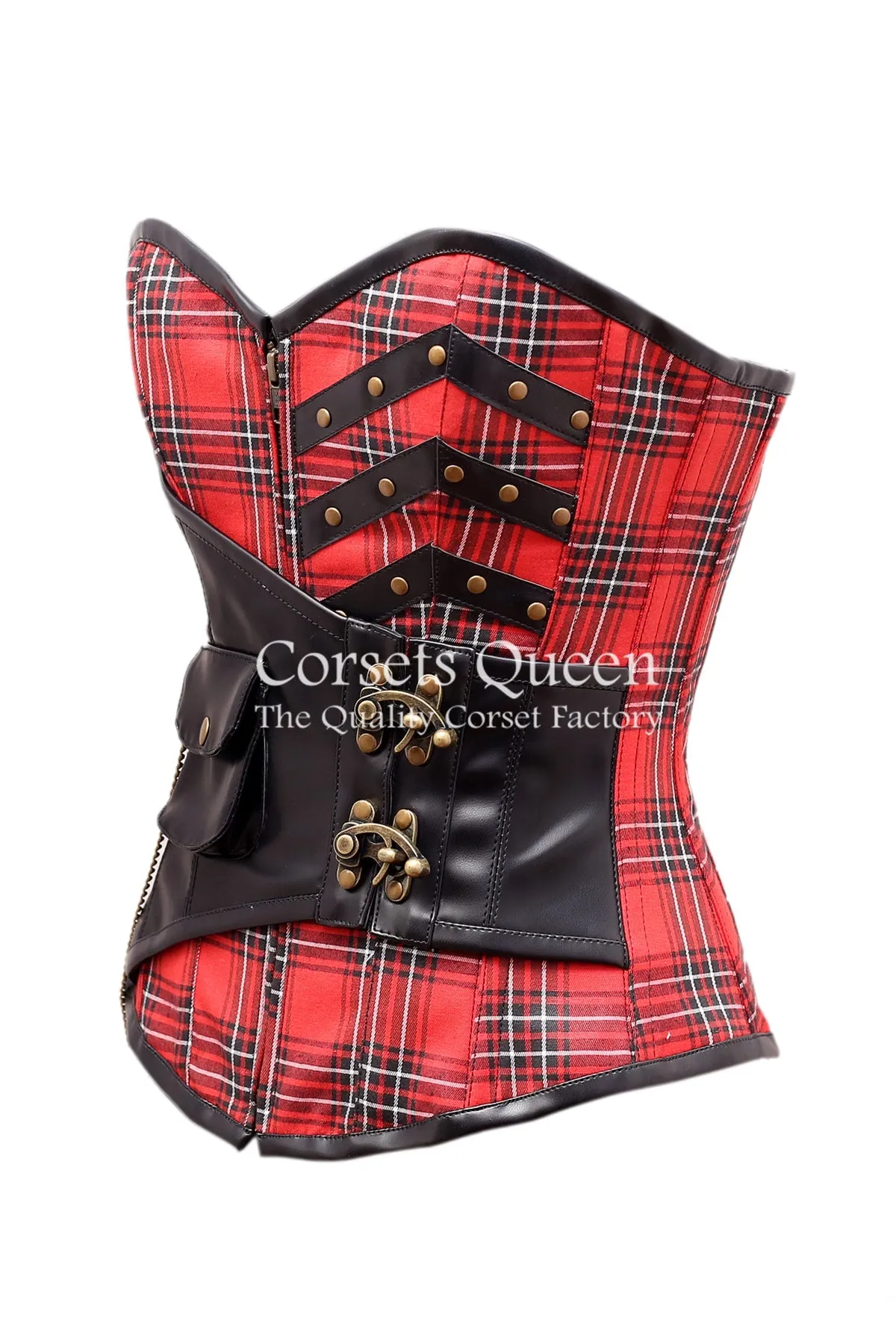 Shand Tartan With Faux Leather Overbust Corset