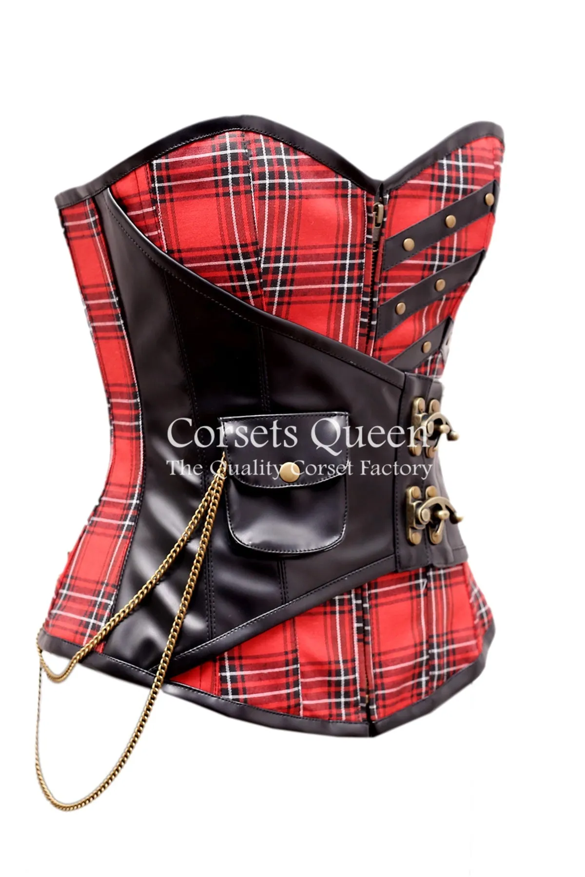 Shand Tartan With Faux Leather Overbust Corset