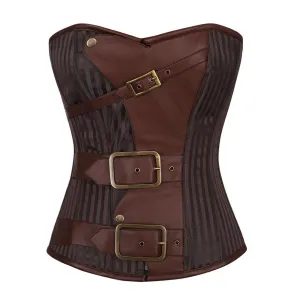 Shivley Coffee Brown Stripe Brocade Steampunk Corset