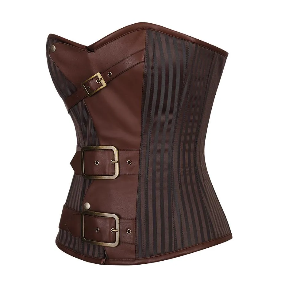 Shivley Coffee Brown Stripe Brocade Steampunk Corset