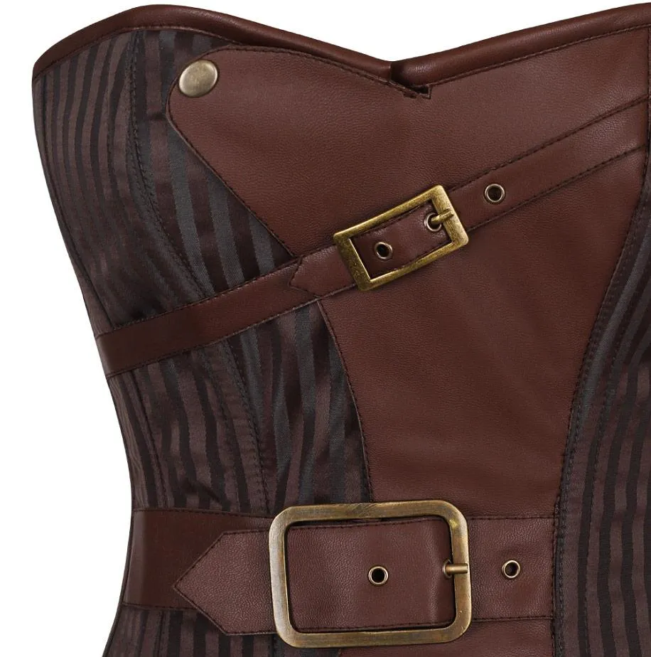 Shivley Coffee Brown Stripe Brocade Steampunk Corset