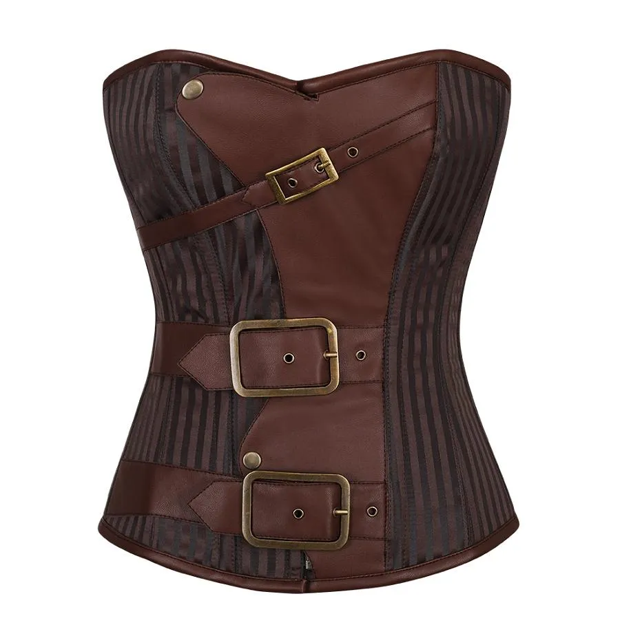 Shivley Coffee Brown Stripe Brocade Steampunk Corset