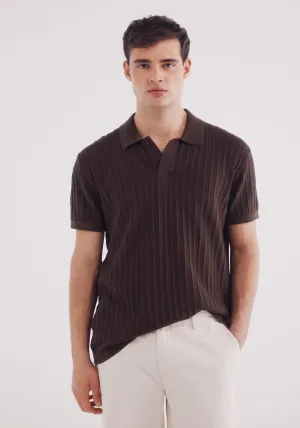Short Sleeve Jumper With A Polo Shirt-Style Neck - Brown