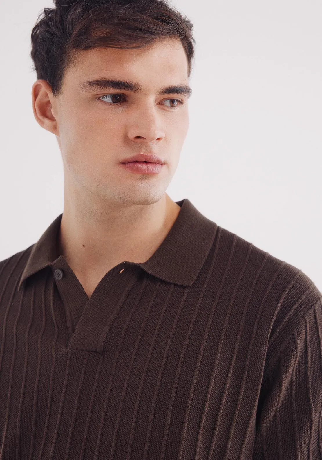 Short Sleeve Jumper With A Polo Shirt-Style Neck - Brown