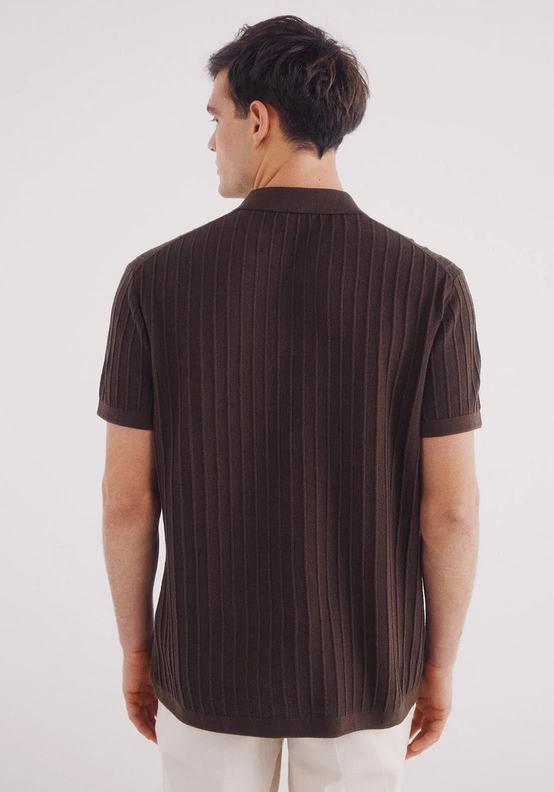 Short Sleeve Jumper With A Polo Shirt-Style Neck - Brown