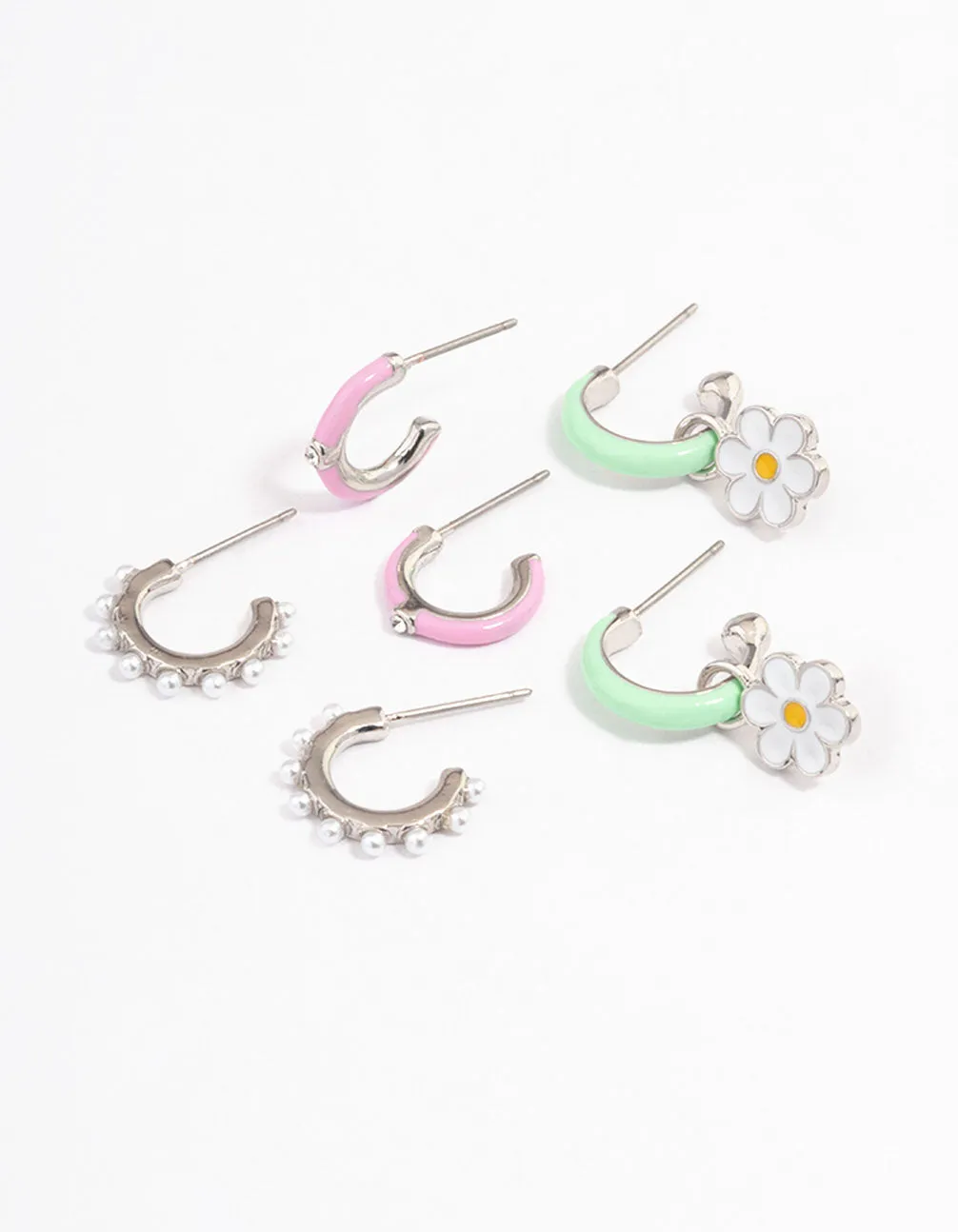 Silver & Green Heart Stacker Earrings