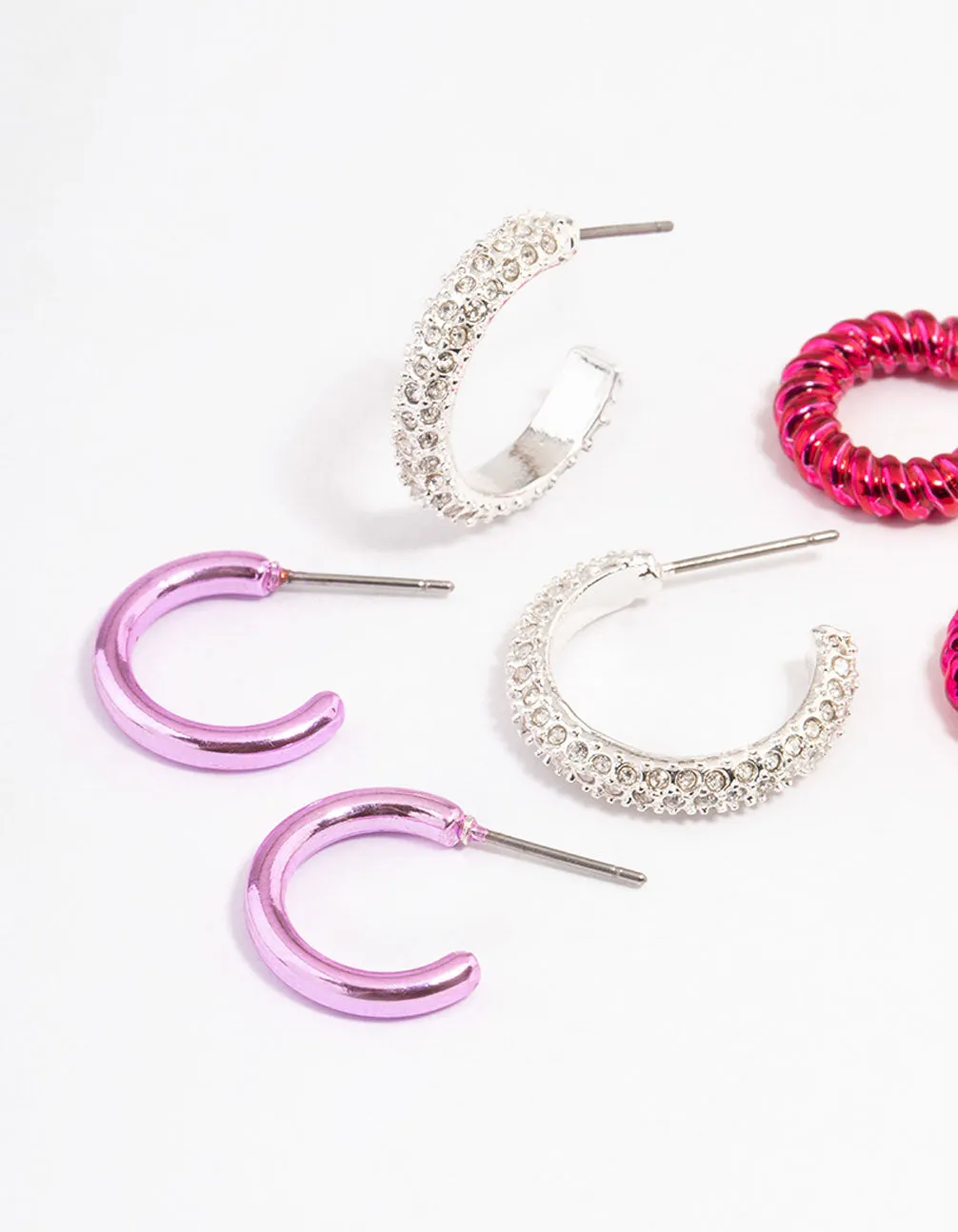 Silver & Pink Diamante Stacker Earrings