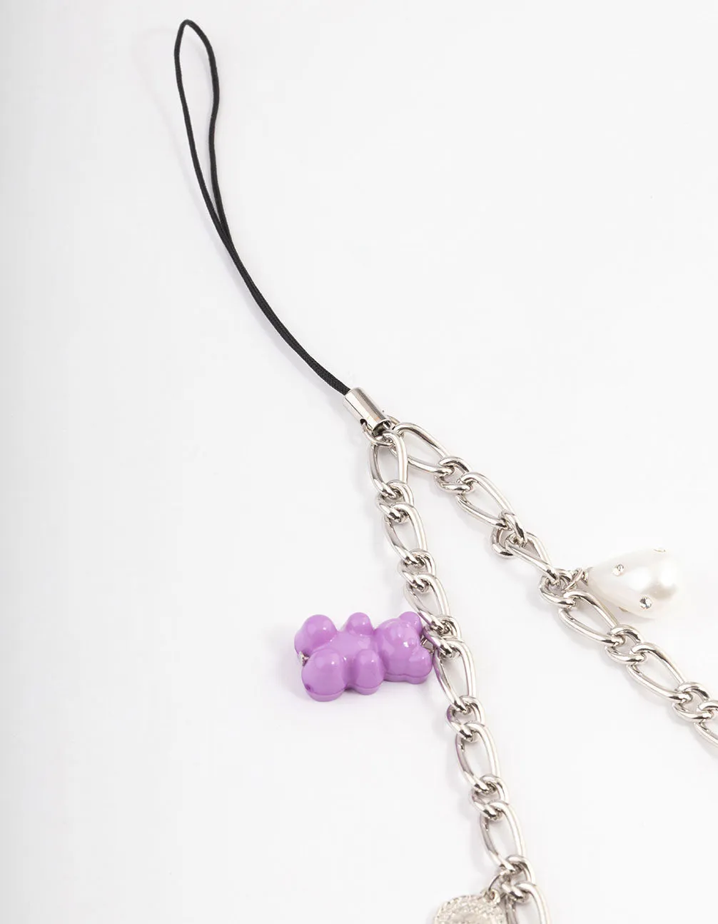 Silver Multi Charm Phone Strap