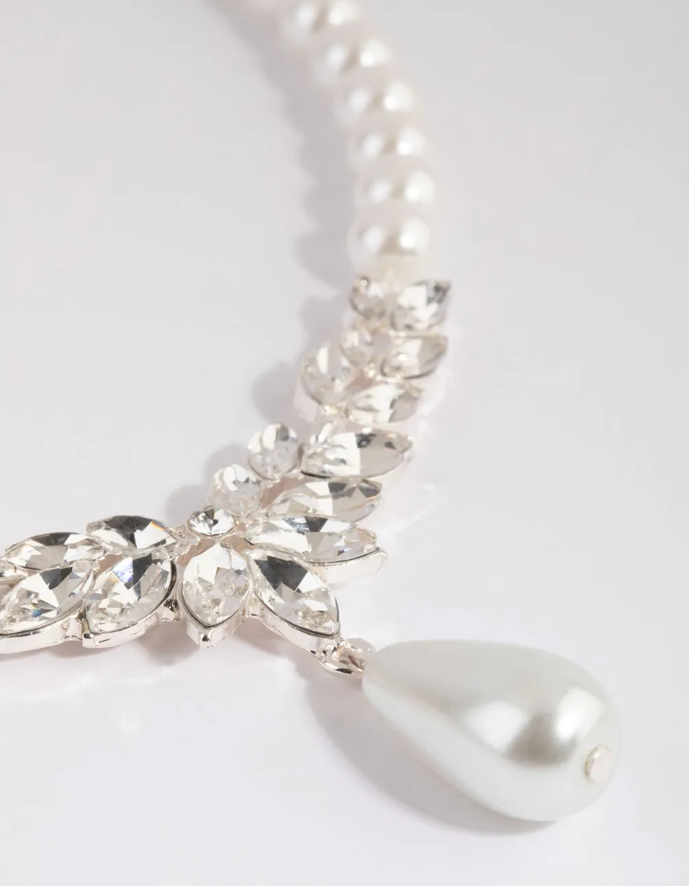 Silver Teardrop Pearl Necklace & Earrings Set