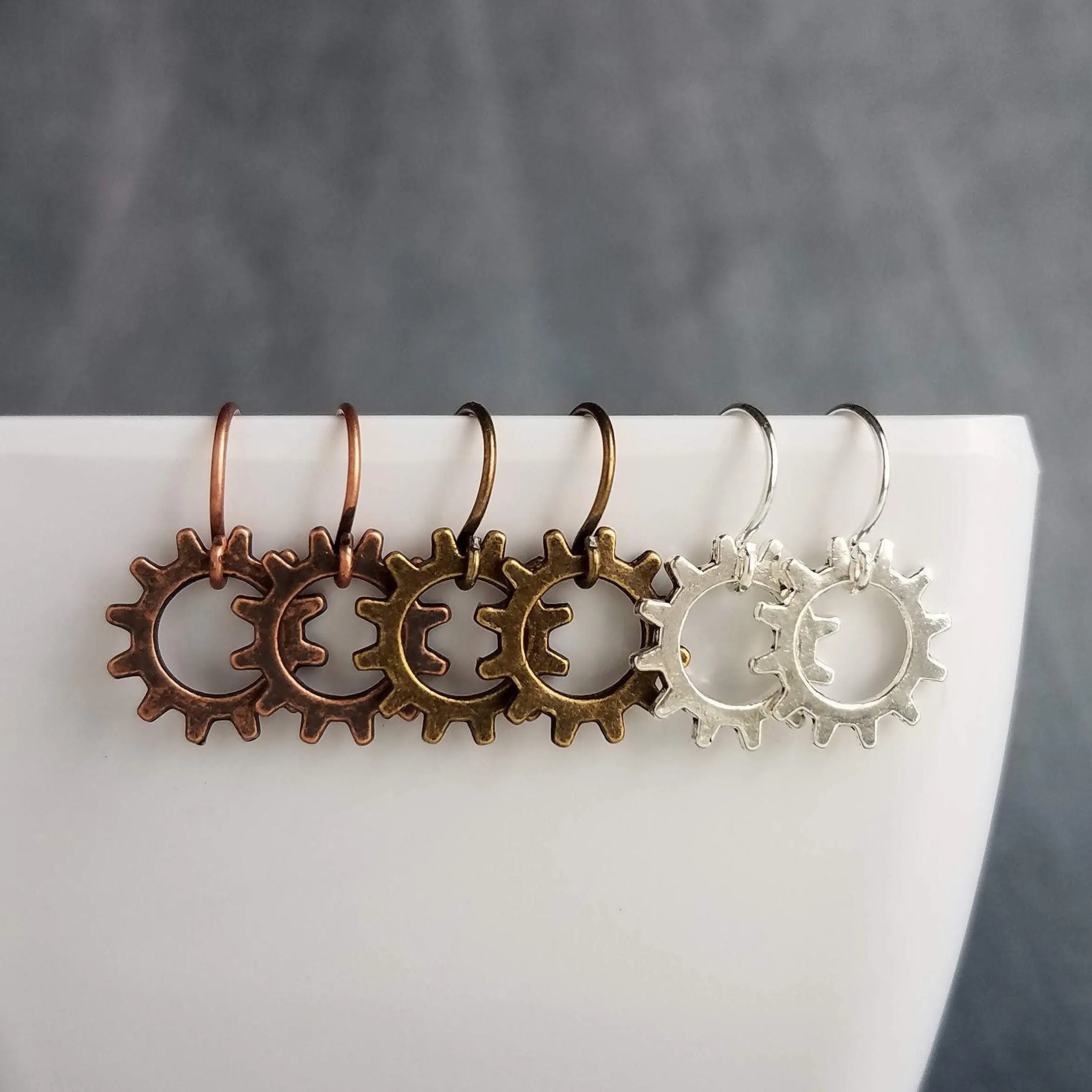 Small Gear Earrings, bronze gear, silver gear, copper gear earring, antique brass earring, little gear earring, tiny gear earring, simple