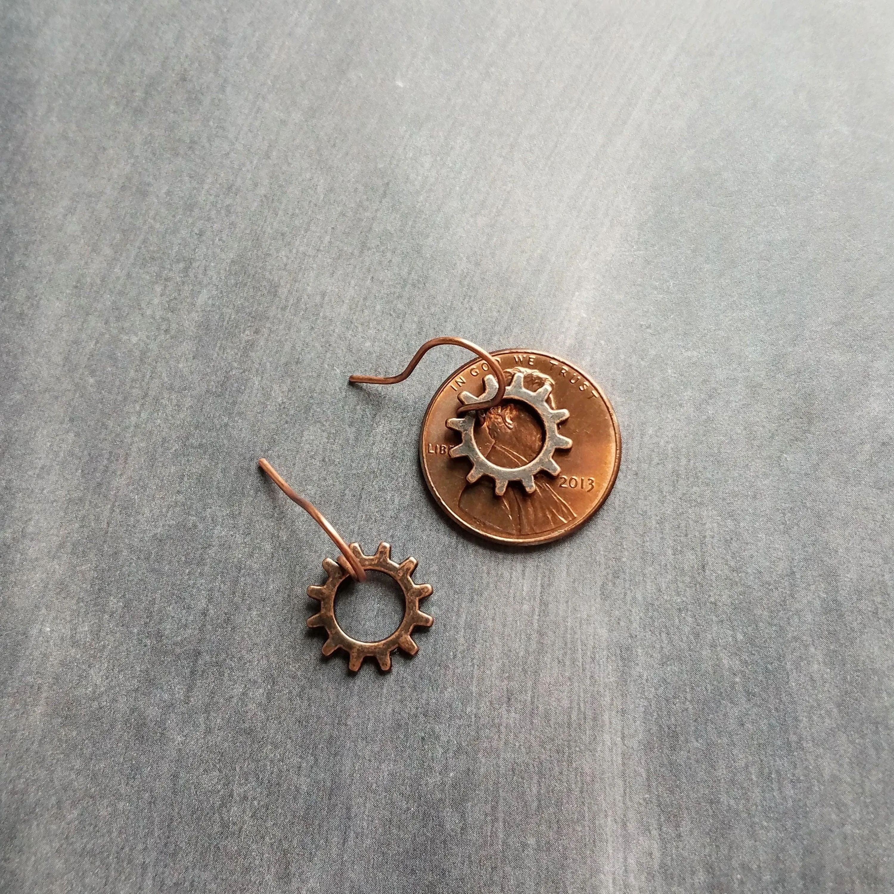 Small Gear Earrings, bronze gear, silver gear, copper gear earring, antique brass earring, little gear earring, tiny gear earring, simple
