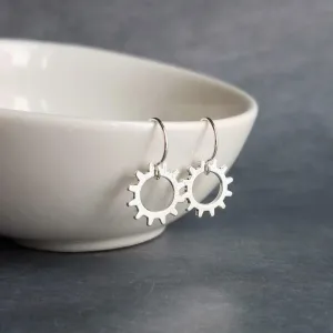 Small Gear Earrings, bronze gear, silver gear, copper gear earring, antique brass earring, little gear earring, tiny gear earring, simple