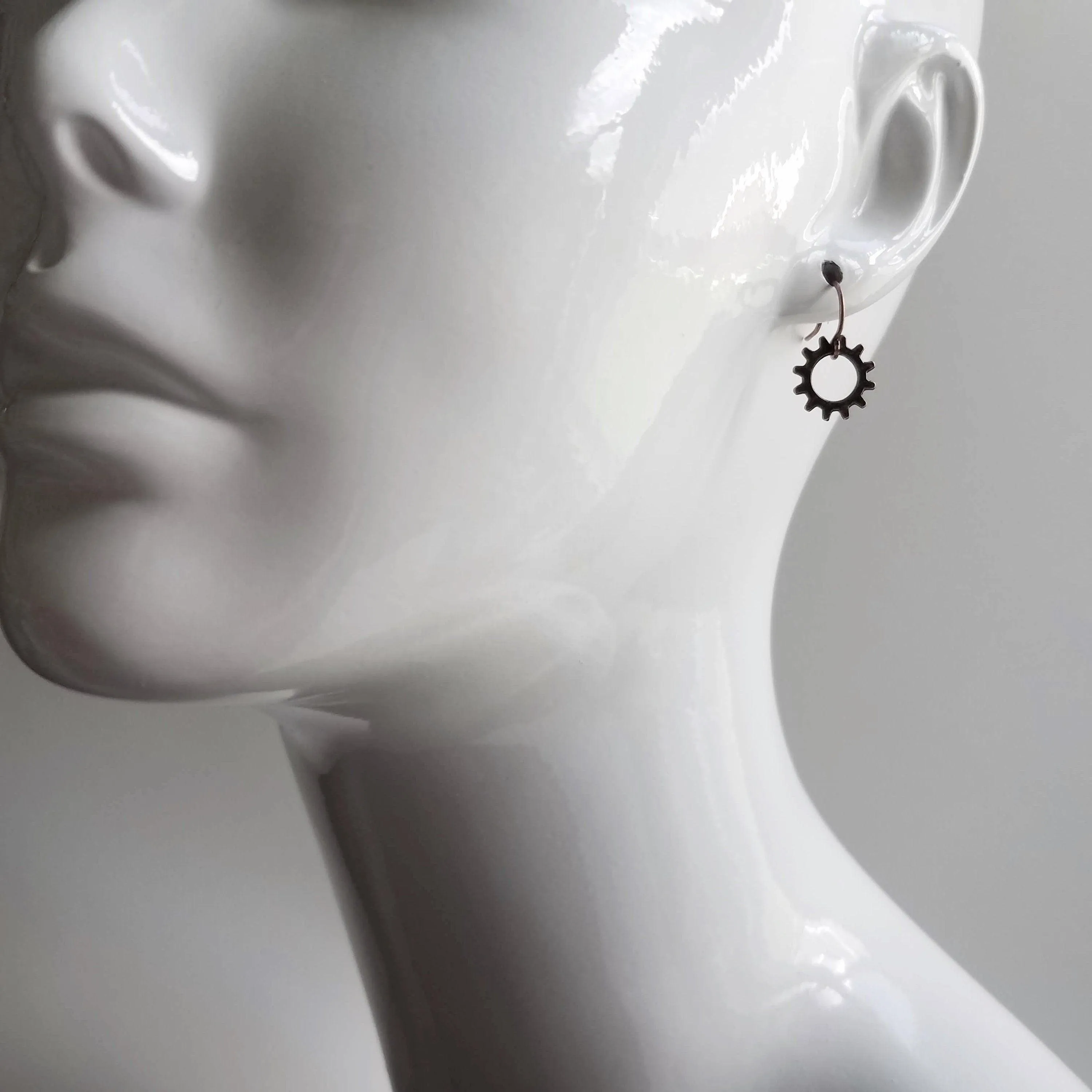 Small Gear Earrings, bronze gear, silver gear, copper gear earring, antique brass earring, little gear earring, tiny gear earring, simple