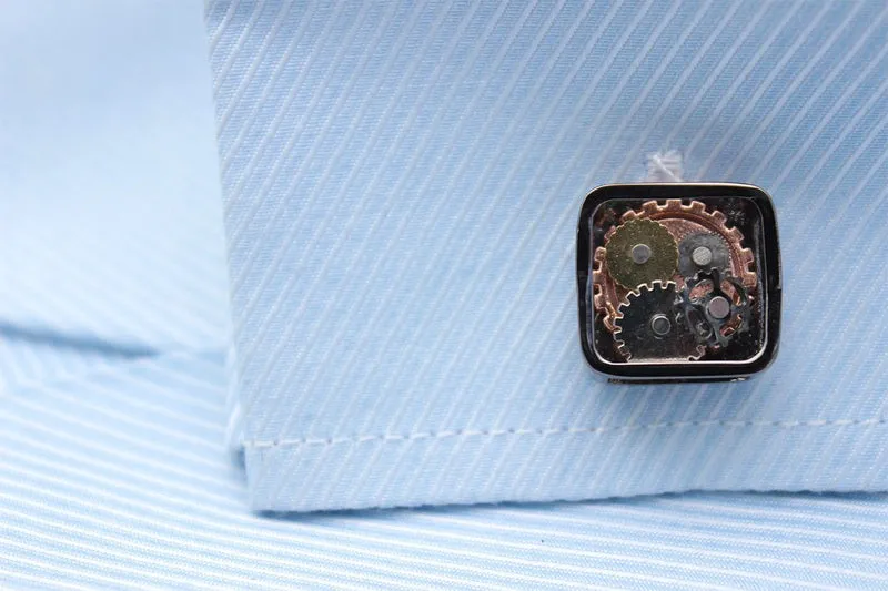 Square Steampunk Gears Cuff Links