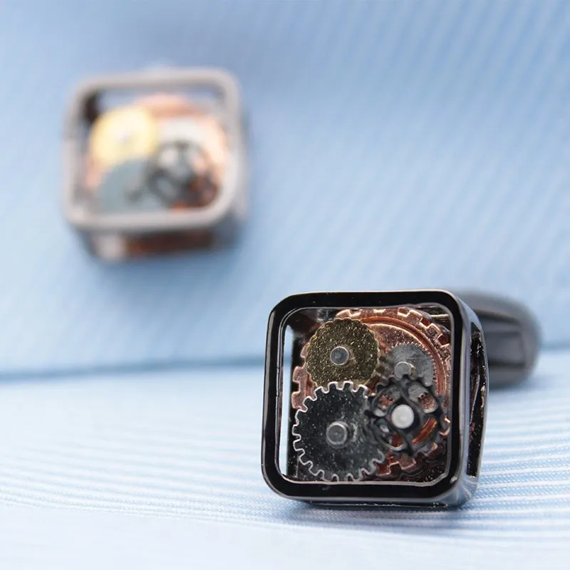 Square Steampunk Gears Cuff Links