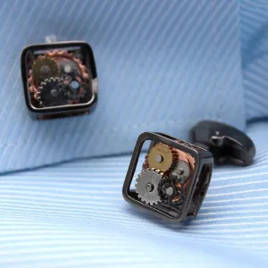 Square Steampunk Gears Cuff Links