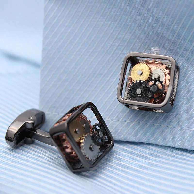Square Steampunk Gears Cuff Links