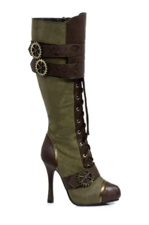 SS-420-QUINLEY Knee Boot  | Green Faux Leather