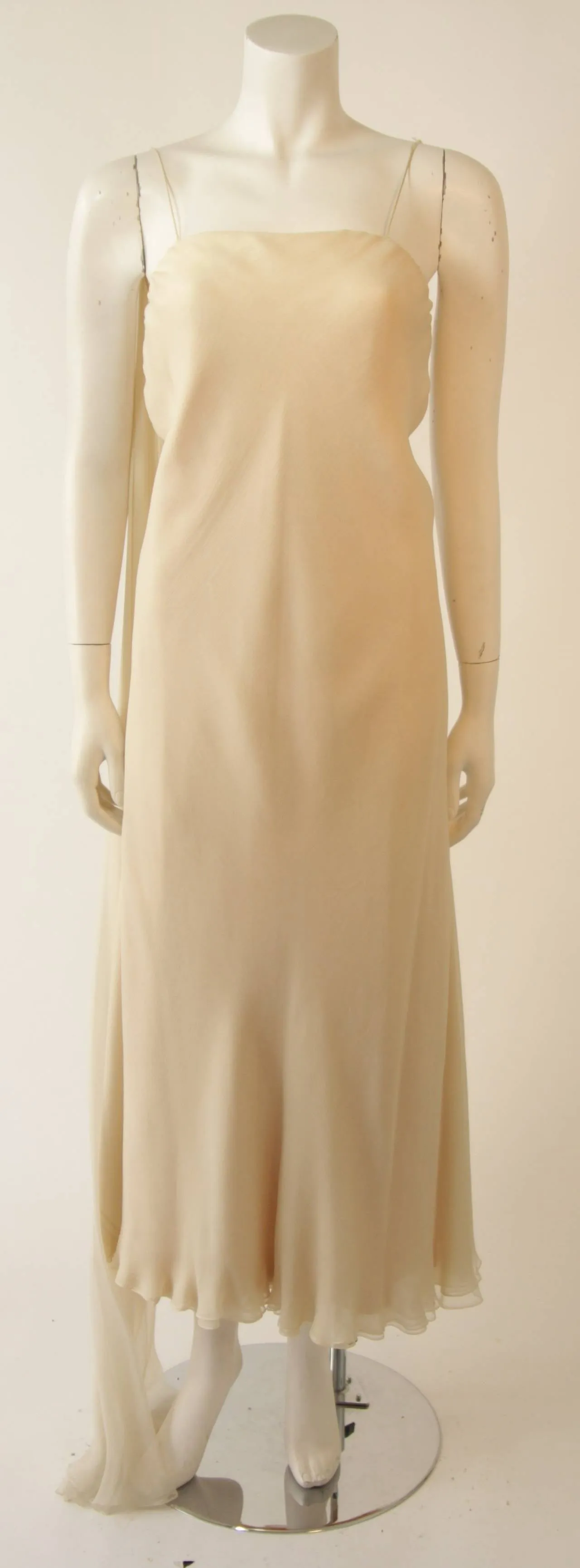 STAVROPOULOS 1970s Cream Silk Draped Silk Chiffon Gown