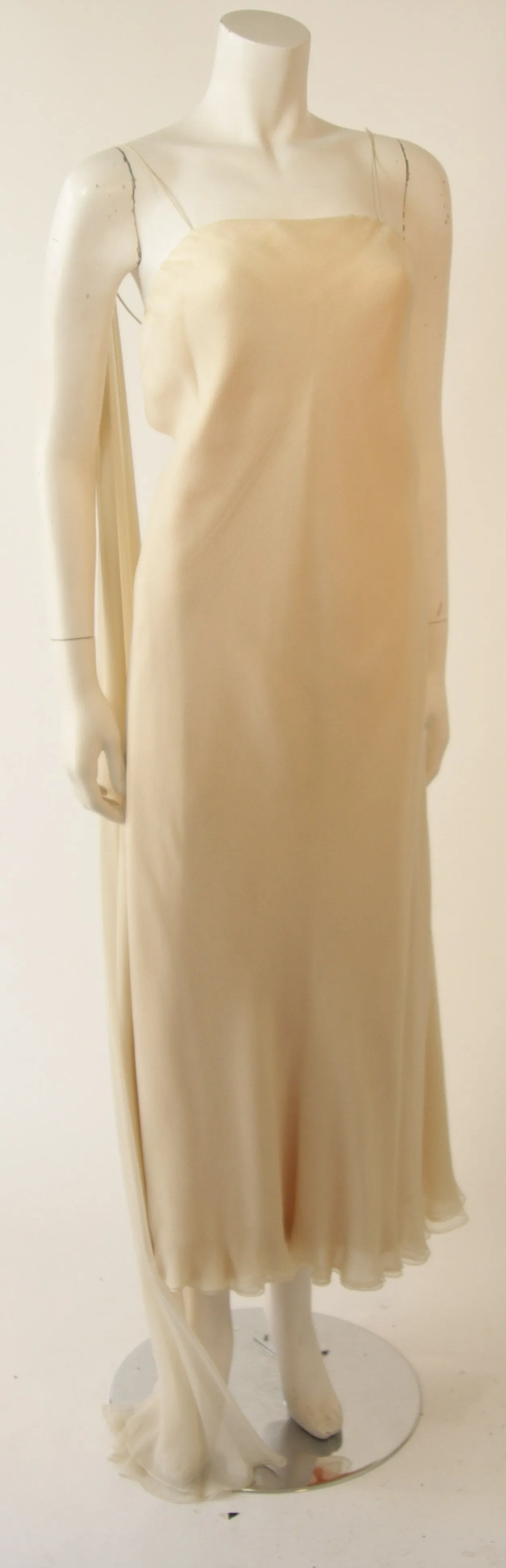 STAVROPOULOS 1970s Cream Silk Draped Silk Chiffon Gown