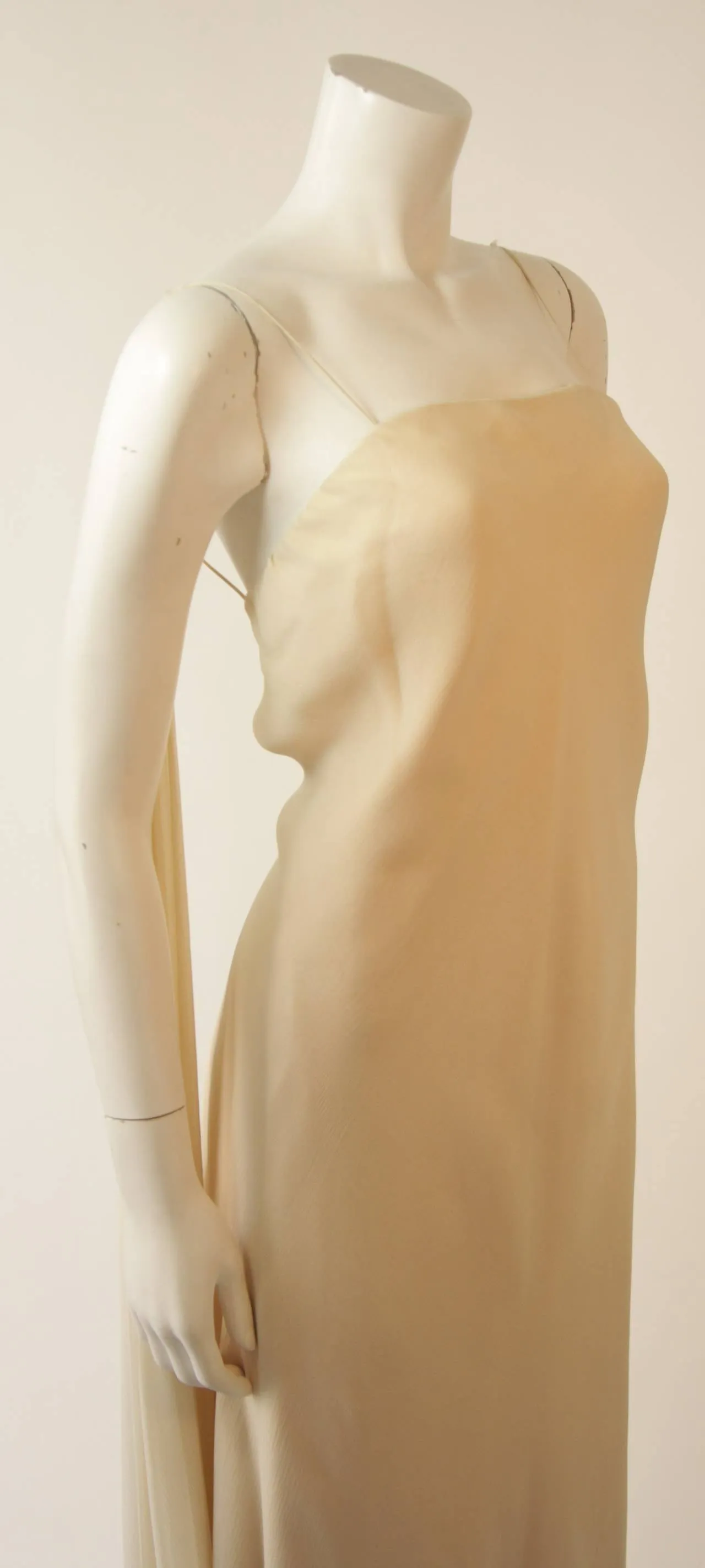 STAVROPOULOS 1970s Cream Silk Draped Silk Chiffon Gown