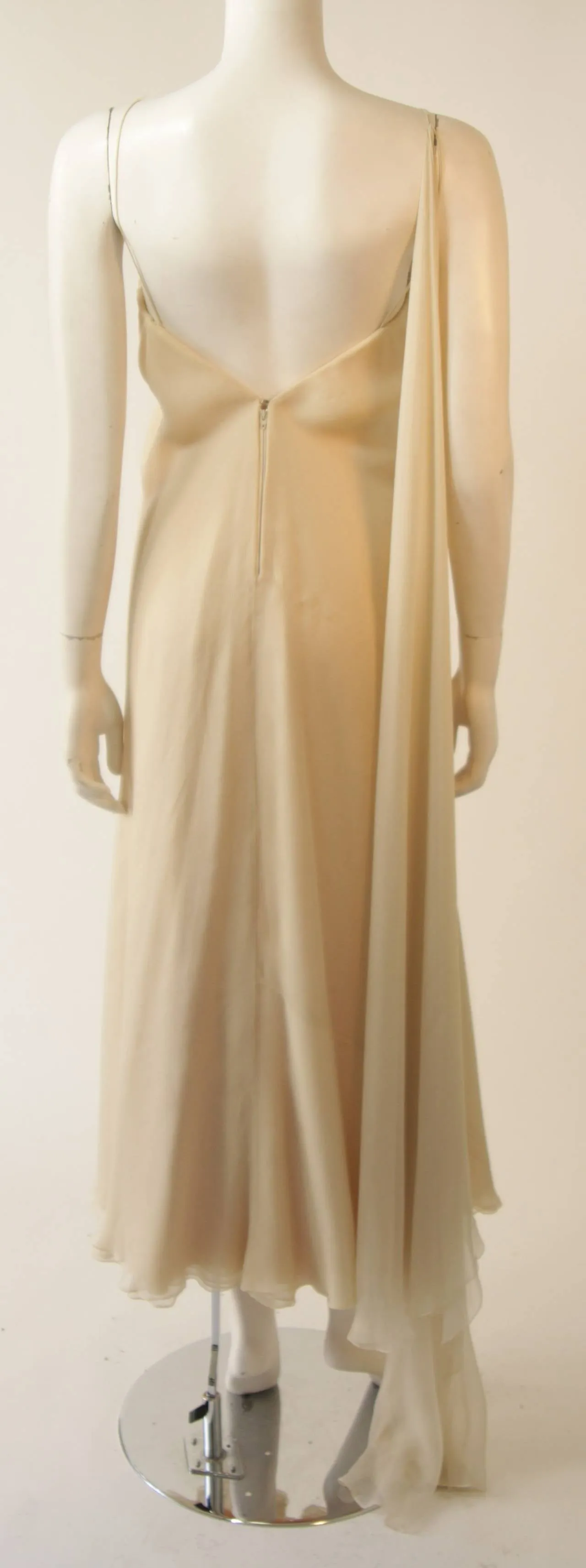 STAVROPOULOS 1970s Cream Silk Draped Silk Chiffon Gown
