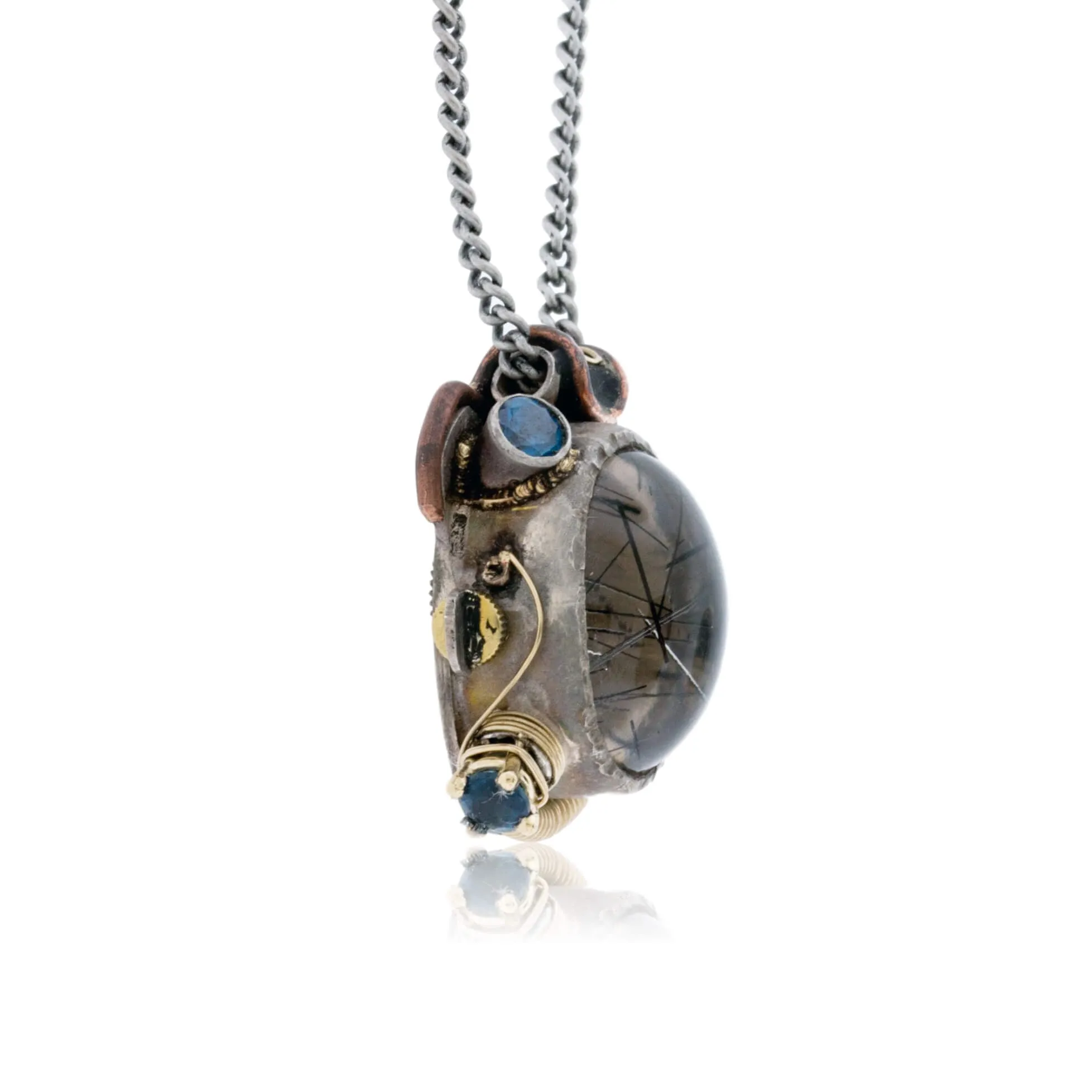 Steam Punk Silver, Copper, & Gemstone Pendant