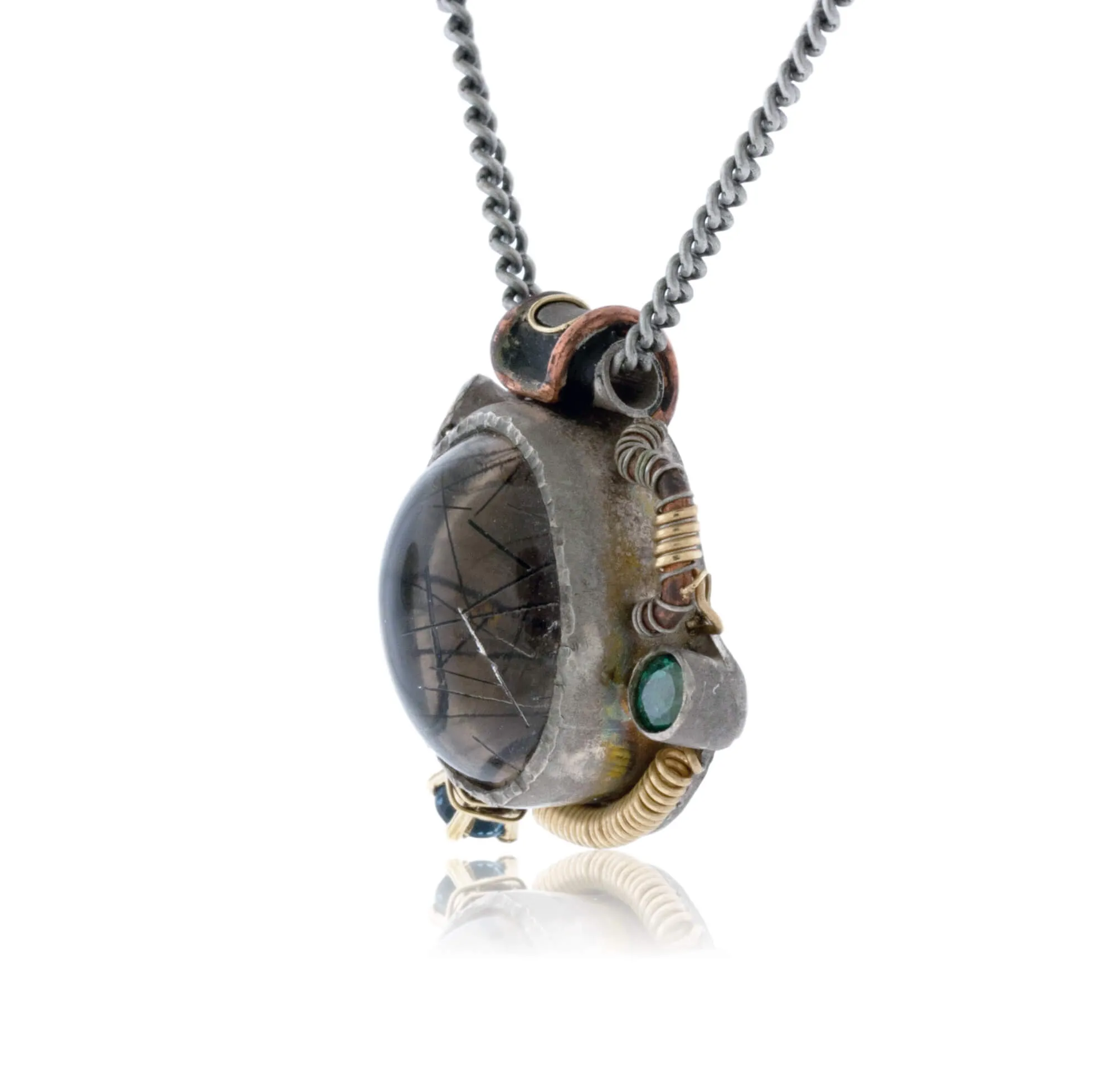 Steam Punk Silver, Copper, & Gemstone Pendant