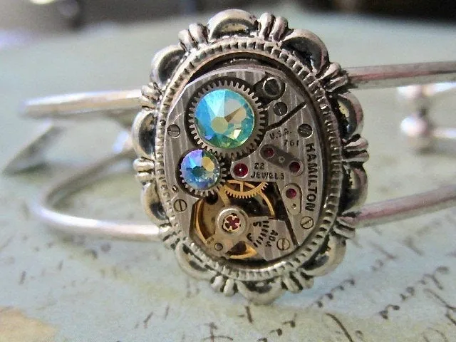 Steampunk Bracelet - In the Works - Steampunk watch parts cuff - bracelet - Repurposed art made by Steampunkjunq - steampunk jewelry