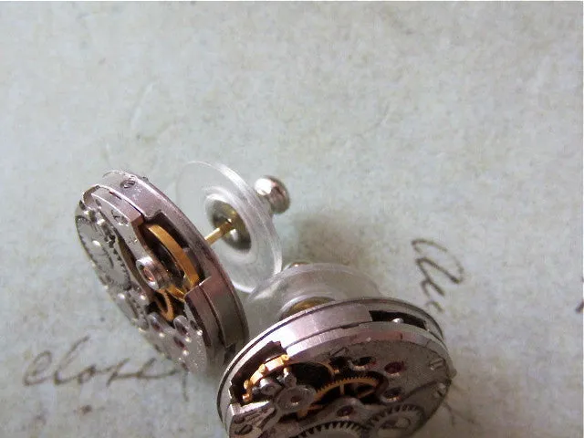 Steampunk Earrings - Orbit  -  Steampunk Jewelry made with real vintage watch parts