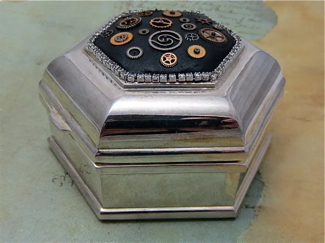 Steampunk Jewelry Box - Victorian Style - Velvet lined - Vintage hinged Jewelry Box
