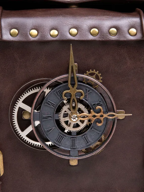 Steampunk Lolita Bag Coffee Brown PU Leather Rivets Metal Details Cross-body Bag Lolita Accessories