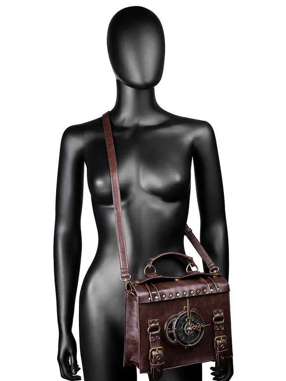 Steampunk Lolita Bag Coffee Brown PU Leather Rivets Metal Details Cross-body Bag Lolita Accessories