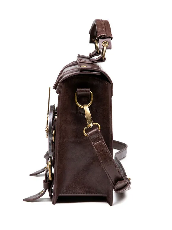 Steampunk Lolita Bag Coffee Brown PU Leather Rivets Metal Details Cross-body Bag Lolita Accessories