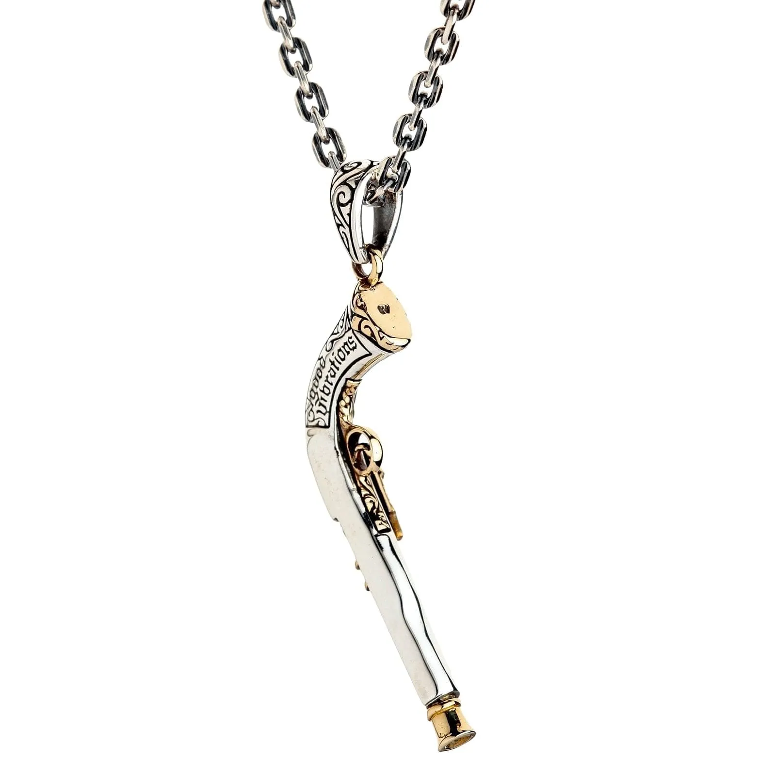 Steampunk Mexican Shotgun Sterling Silver Pendant Necklace
