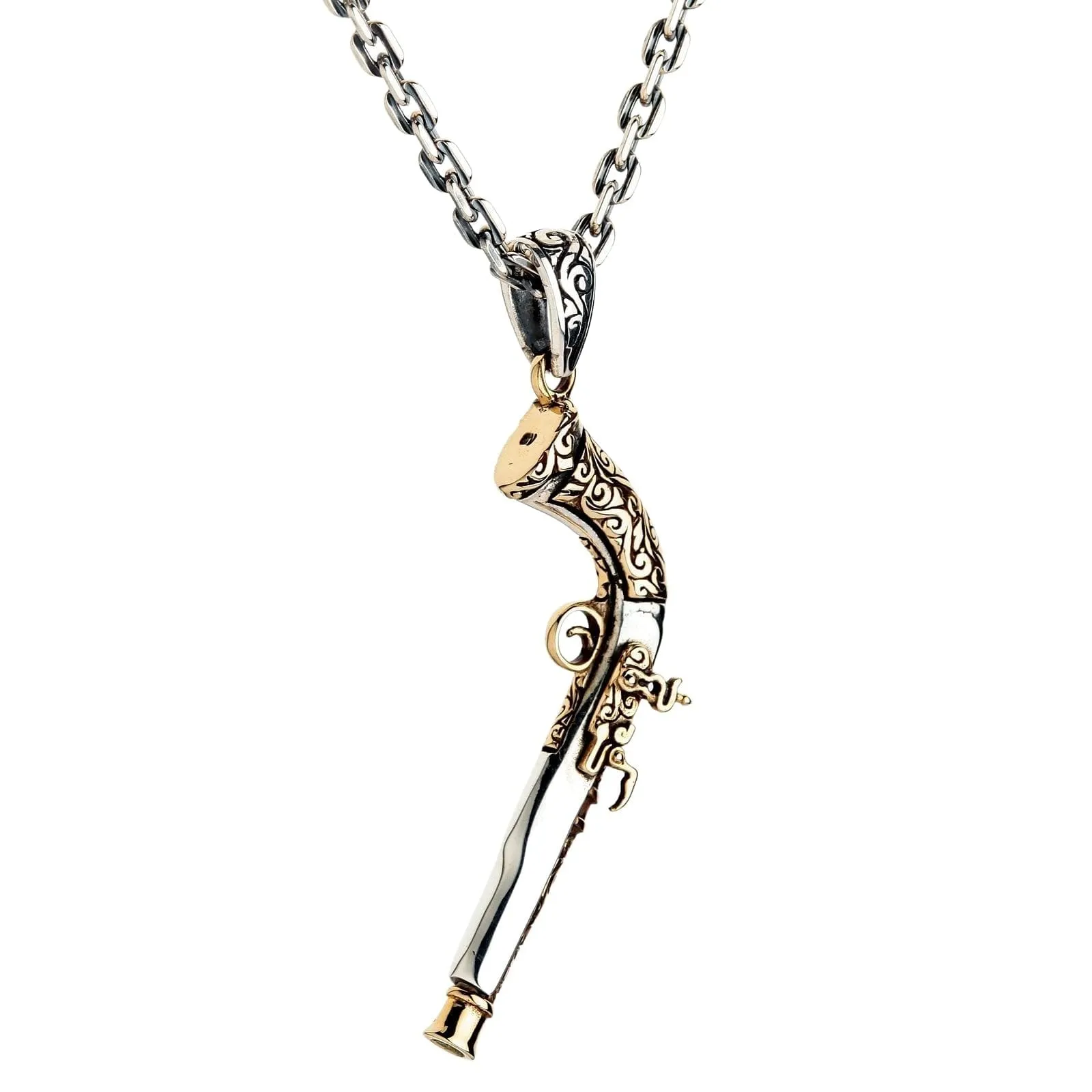 Steampunk Mexican Shotgun Sterling Silver Pendant Necklace