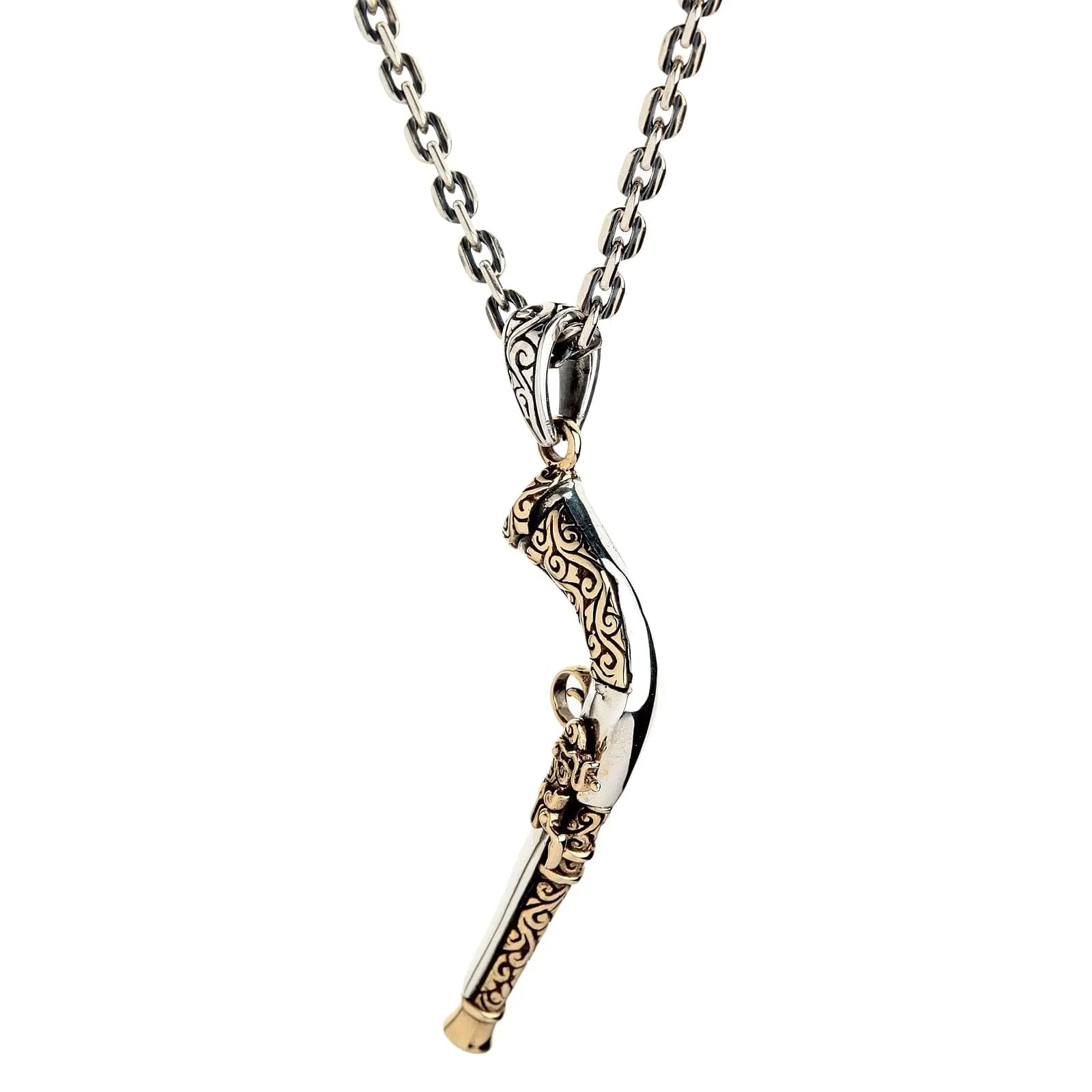 Steampunk Mexican Shotgun Sterling Silver Pendant Necklace