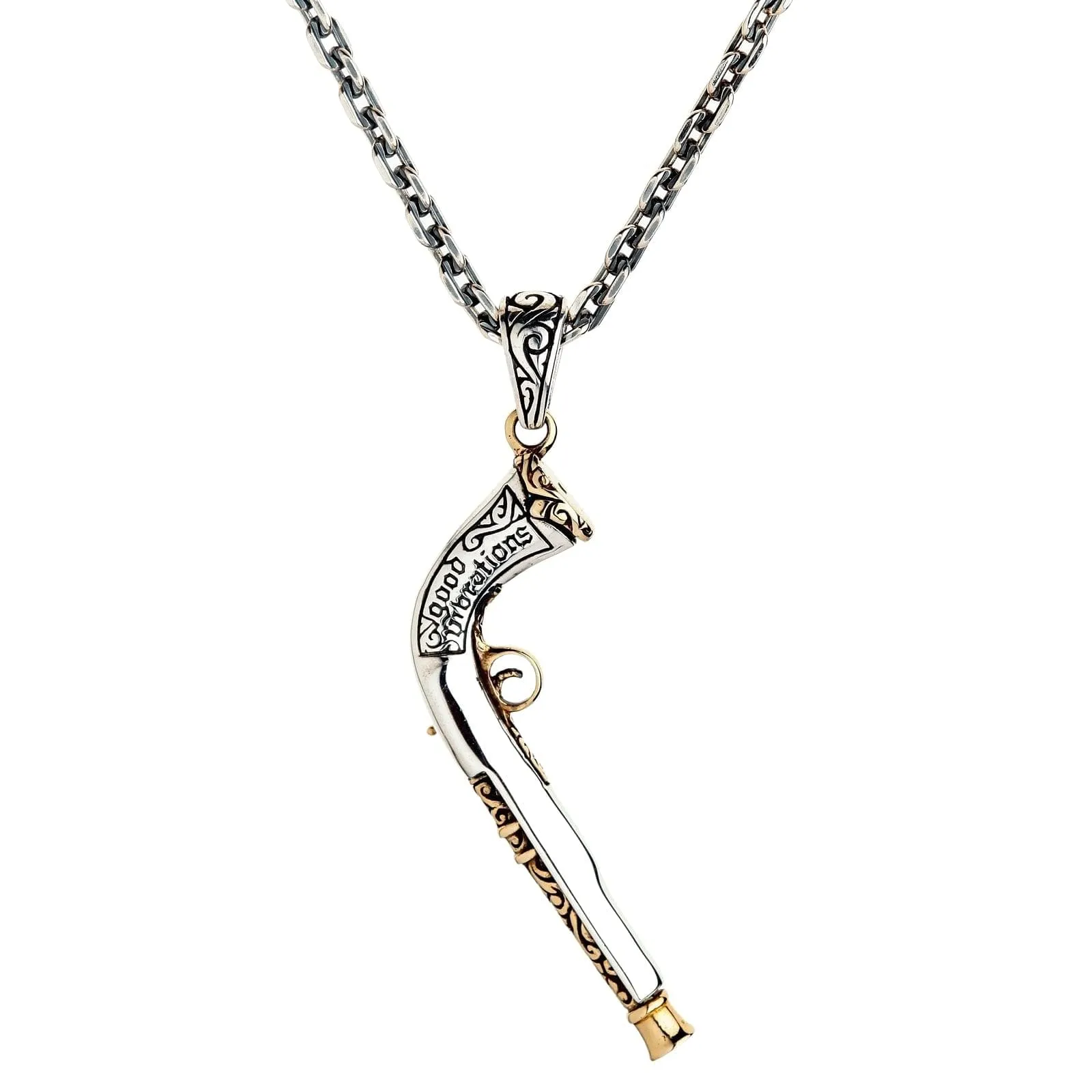Steampunk Mexican Shotgun Sterling Silver Pendant Necklace
