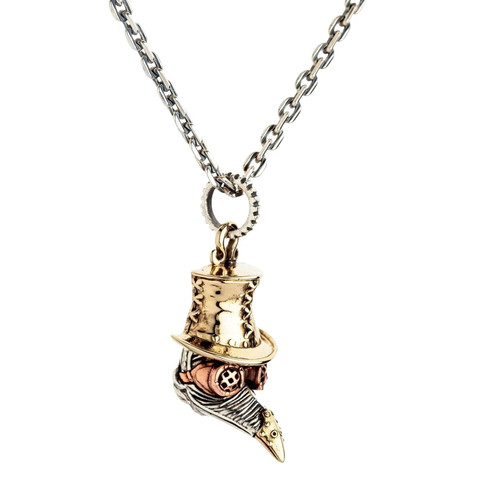 Steampunk Plague Doctor Bird Beak Mask Sterling Silver Gothic Pendant Necklace