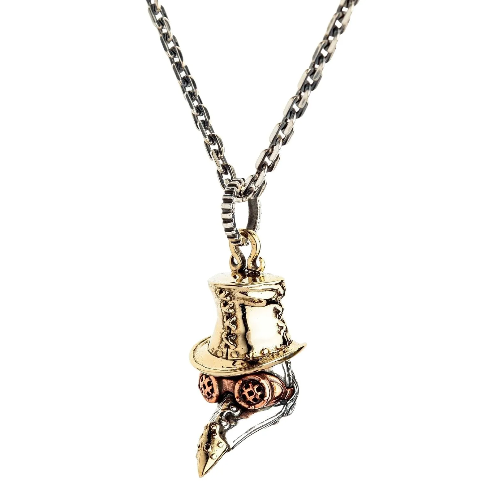 Steampunk Plague Doctor Bird Beak Mask Sterling Silver Gothic Pendant Necklace