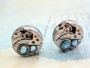 Steampunk Stud Earrings with Mechanical Watch Movement, Steampunk Earrings , Steampunk jewelry