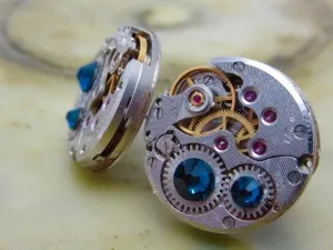 Steampunk Stud Earrings with Mechanical Watch Movement, Steampunk Earrings , Steampunk jewelry