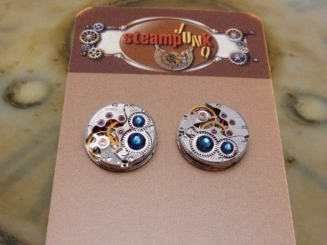 Steampunk Stud Earrings with Mechanical Watch Movement, Steampunk Earrings , Steampunk jewelry