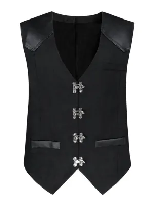 Steampunk Victorian Faux Leather Patchwork Waistcoat Casual Vest