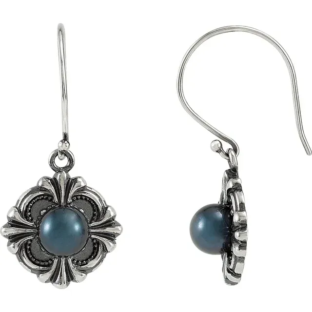 Sterling Silver 29.2x14.3 mm Victorian Style Earring Mounting for Pearl