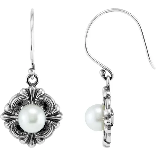 Sterling Silver 29.2x14.3 mm Victorian Style Earring Mounting for Pearl