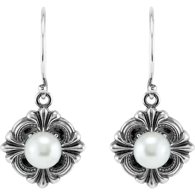 Sterling Silver 29.2x14.3 mm Victorian Style Earring Mounting for Pearl