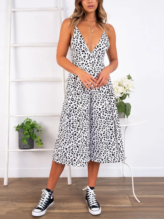 Strap Sexy V-neck Halter Straps Wide-leg Seven-piece Jumpsuit