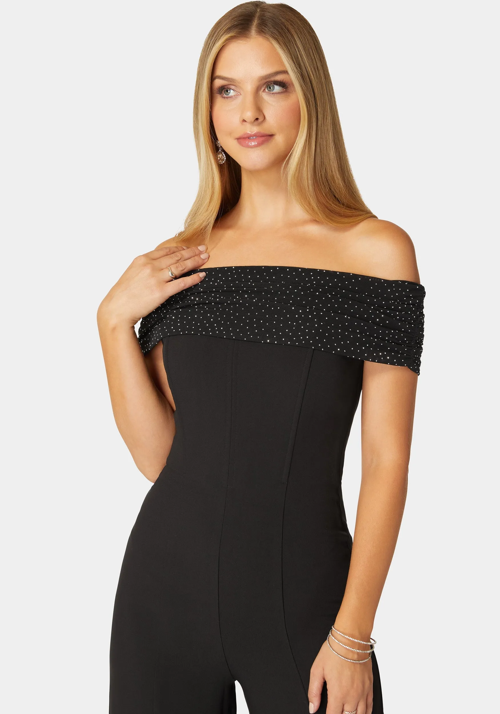 Studded Off Shoulder Palazzo Jumpsuit