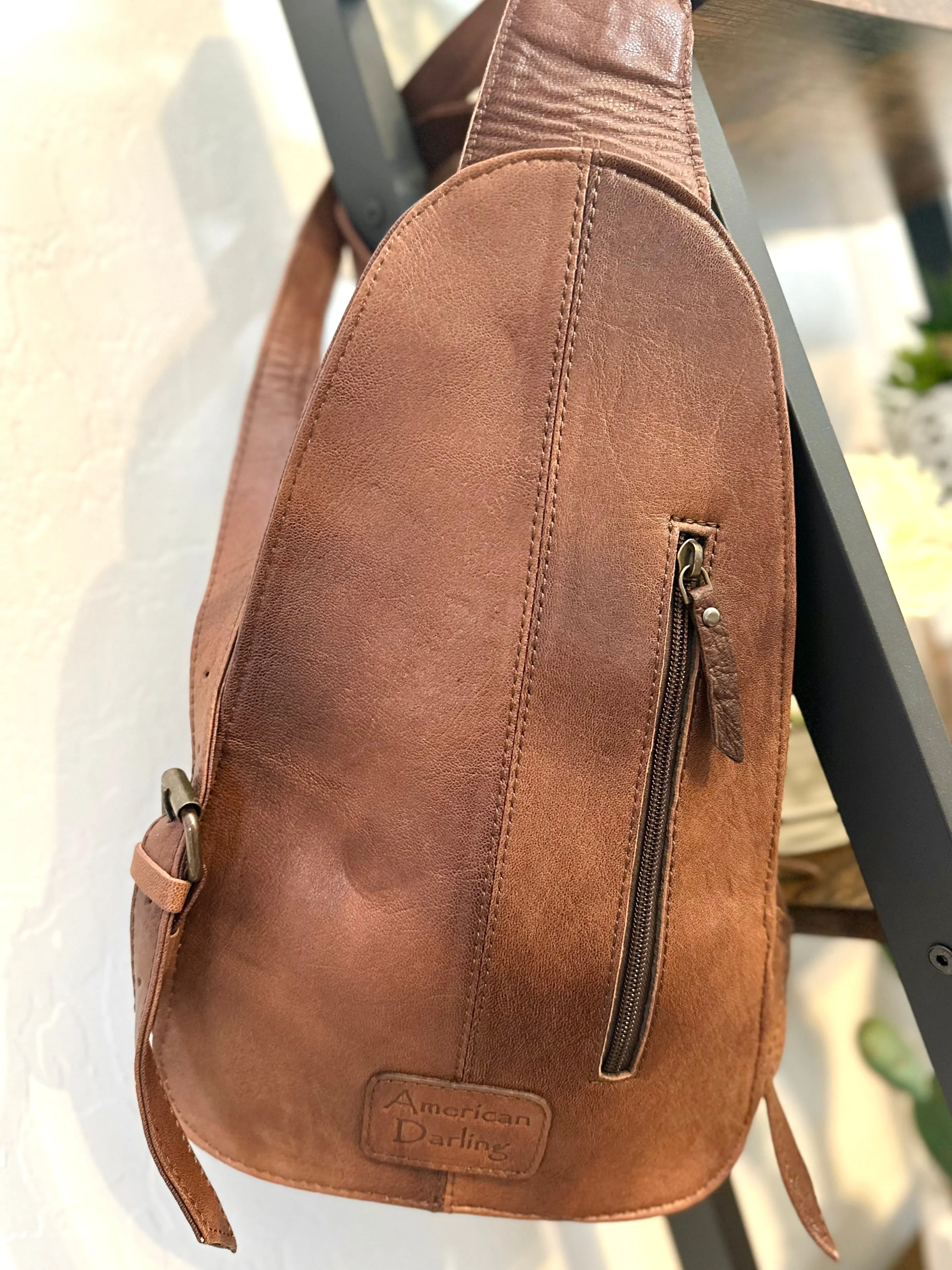 Sunset Leather & Aztec Wool Pattern Backpack